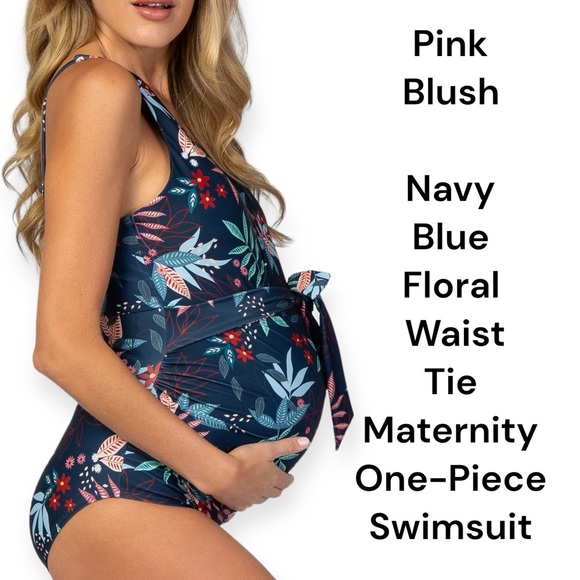 Pinkblush Other - Pinkblush Navy Blue Floral Waist Tie Maternity One-Piece Swimsuit size L